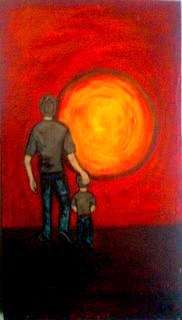 FATHER & SON, original art by Mari Mackie, Blocked board, 250mm X 450mm, R250.00